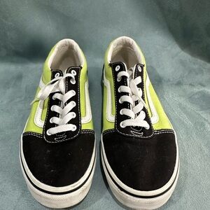 Vans Black and Lime Green Kids Sneakers